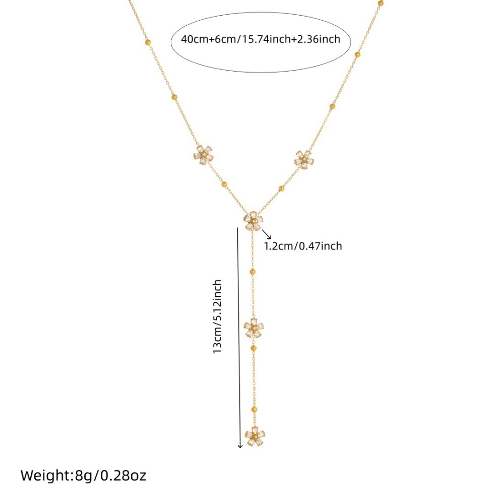Korean style, fashionable, exquisite, simple, transparent, rhinestone-studded, flower-patterned, long tassel chain stainless steel gold-plated clavicle necklace