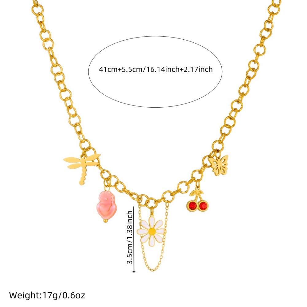 Dopamine-infused, fresh and sweet style jewelry, elegant and versatile, high-end clavicle chain with oil-drop daisy and cherry design.