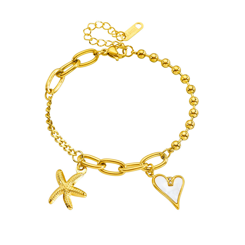 Cross-border European and American stainless steel 18K gold starfish mother-of-pearl heart pendant irregular fashion chain women's bracelet