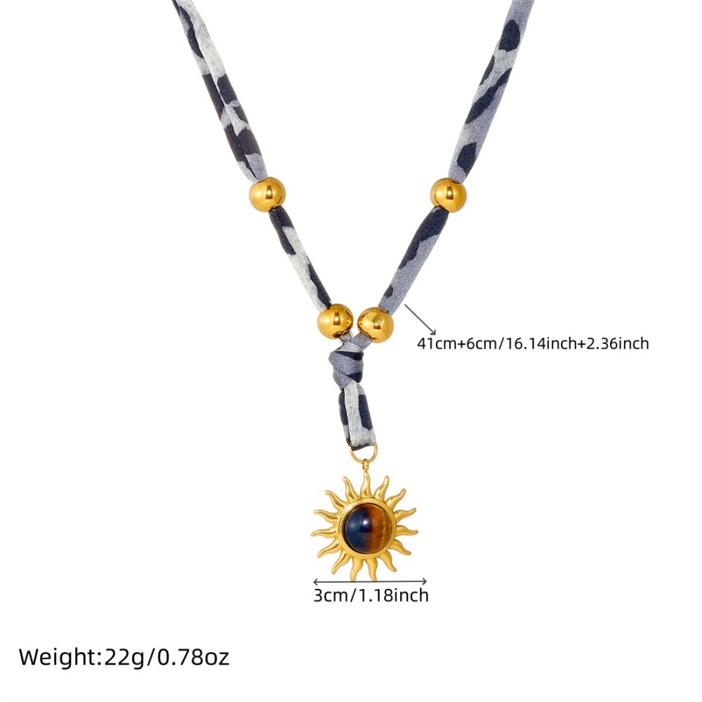 Cross-border fashion niche design printed rope chain gold-plated sun tiger's eye pendant leopard print Y-shaped necklace