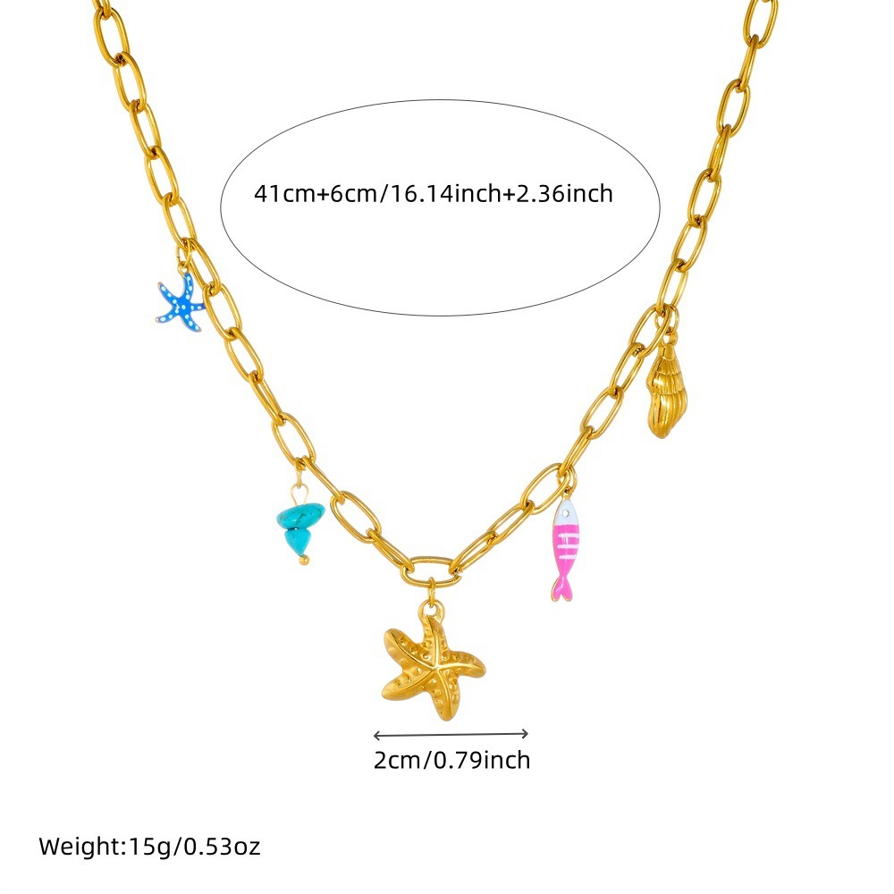 New cross-border fashion multi-element pendant necklace featuring marine life, conch, oil droplets, striped fish, polka dot starfish.