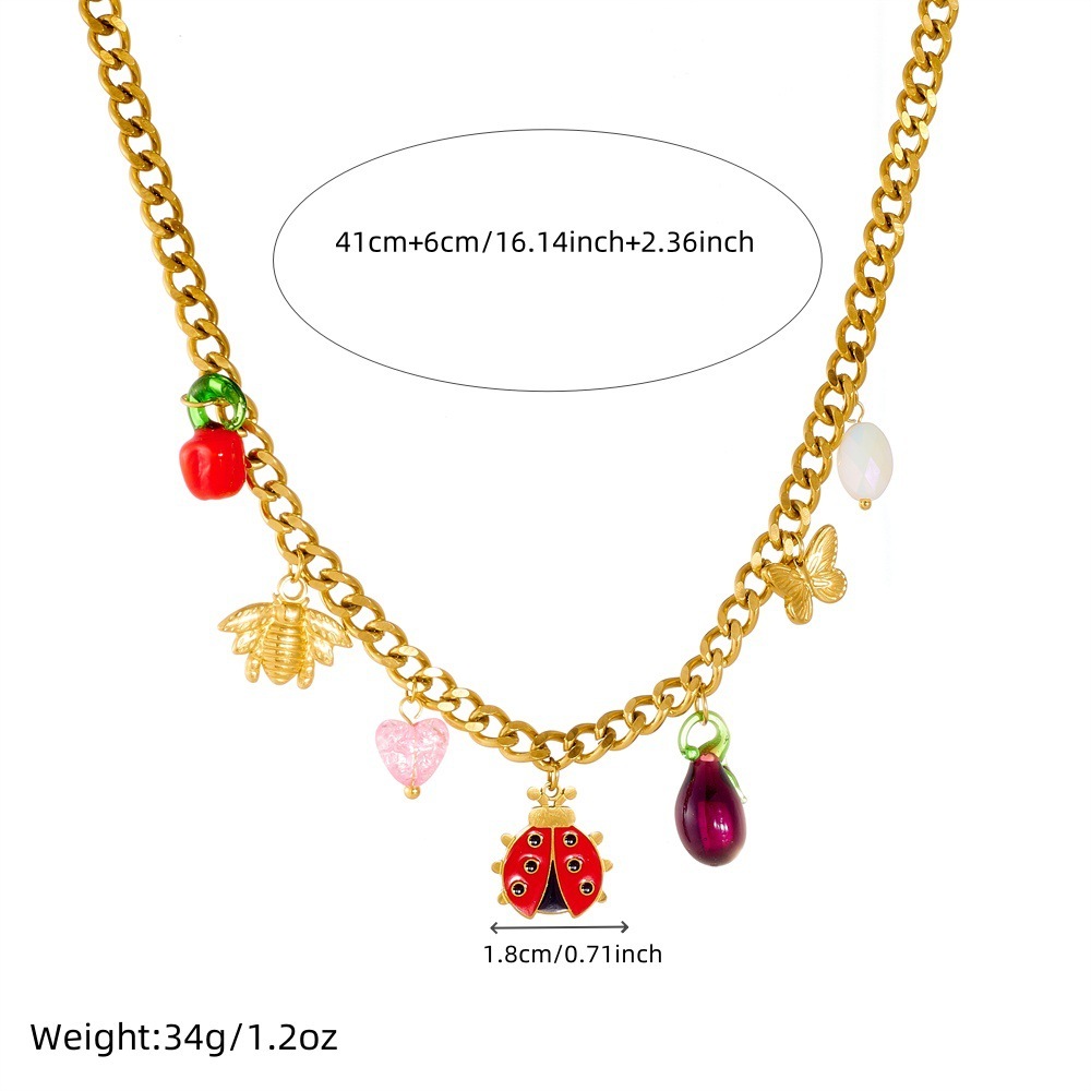 Fashionable new cross-border cute cartoon ladybug bee butterfly lantern chili pendant stainless steel set