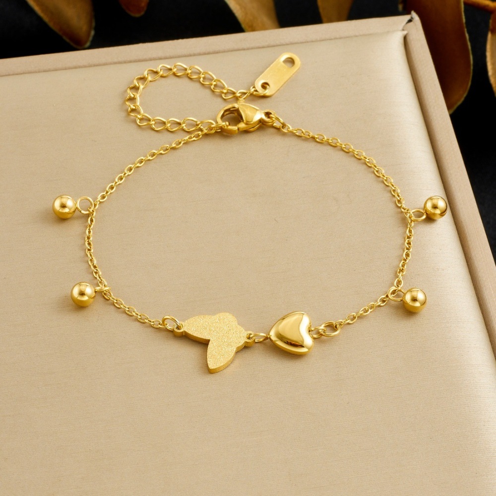 Korean style trendy frosted 3D butterfly gold-plated bracelet, versatile everyday accessory, stainless steel jewelry.