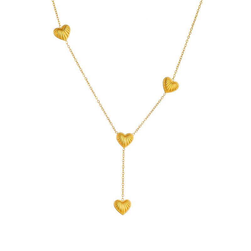 Cross-border fashion minimalist commuter striped heart tassel chain long stainless steel pendant jewelry necklace