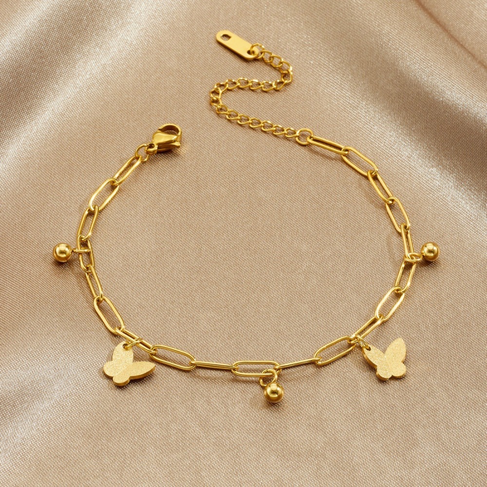 Korean style trendy frosted 3D butterfly gold-plated bracelet, versatile everyday accessory, stainless steel jewelry.