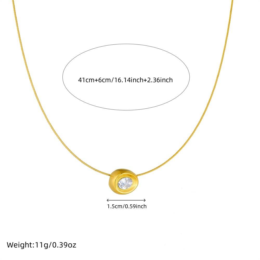 New cross-border product: Simple diamond-encrusted ingot-shaped pendant, versatile and high-end clavicle chain, stainless steel gold-plated necklace for women.