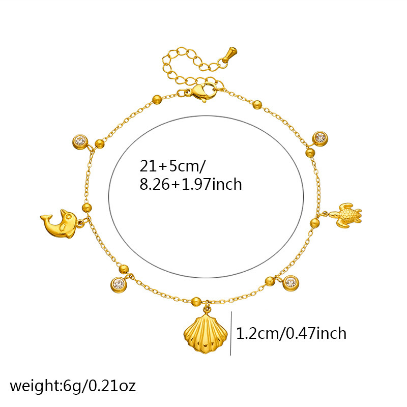New stylish, simple, and versatile marine life pendant, gold-plated stainless steel turtle, dolphin, scallop chain anklet.