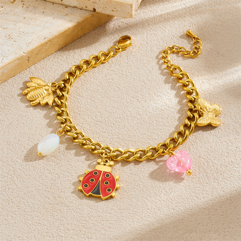 Fashionable new cross-border cute cartoon ladybug bee butterfly lantern chili pendant stainless steel set