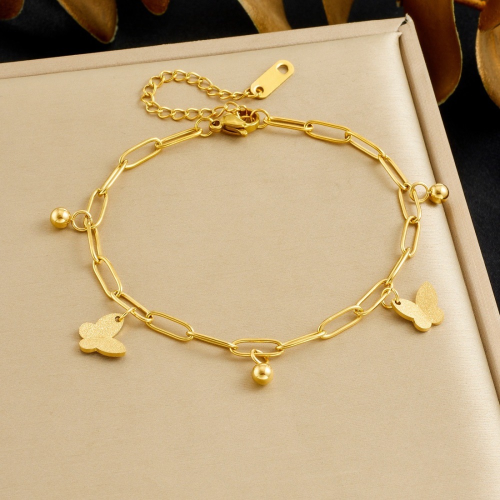 Korean style trendy frosted 3D butterfly gold-plated bracelet, versatile everyday accessory, stainless steel jewelry.