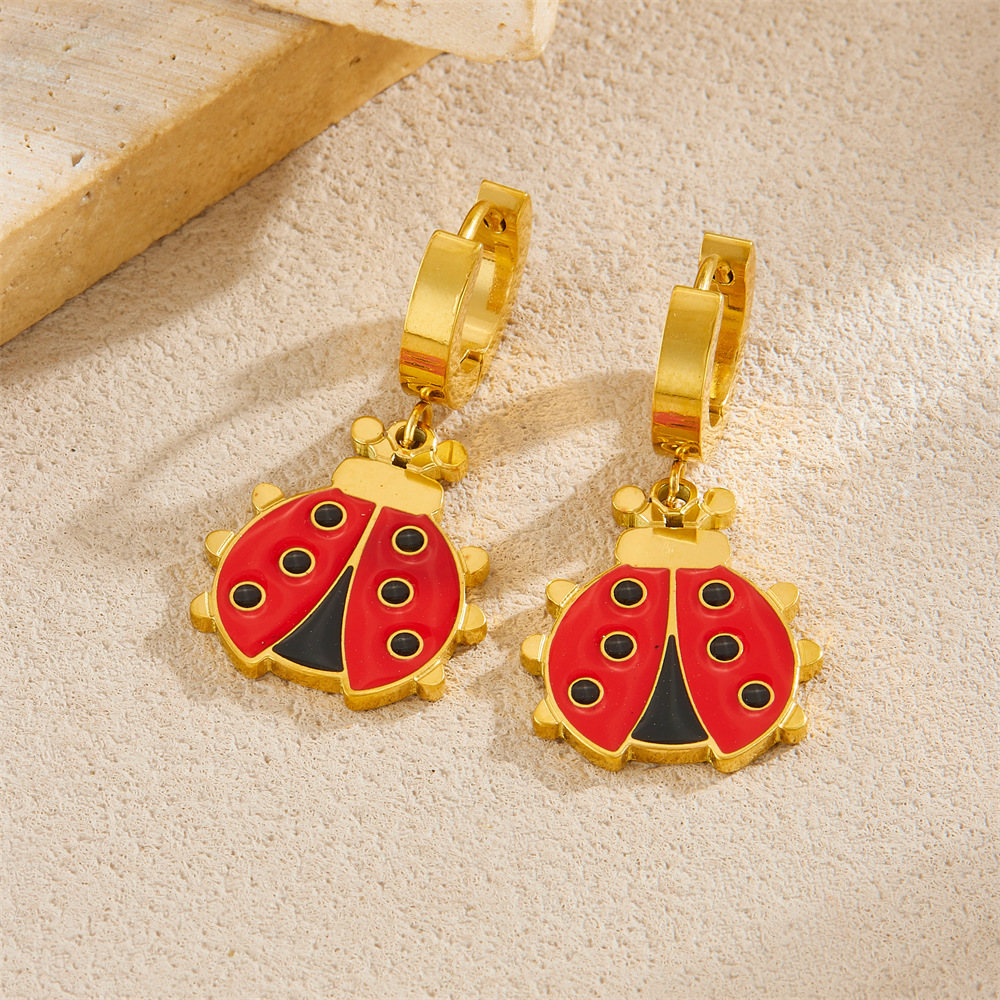 Fashionable new cross-border cute cartoon ladybug bee butterfly lantern chili pendant stainless steel set