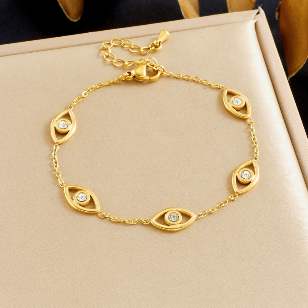 Cross-border fashion high-end diamond-encrusted evil eye accessory pendant gold-plated stainless steel chain jewelry set