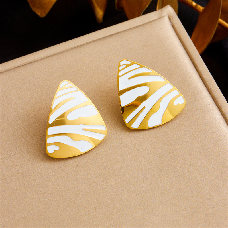 European and American cross-border high-end retro white drip metal geometric triangle accessories jewelry stainless steel stud earrings