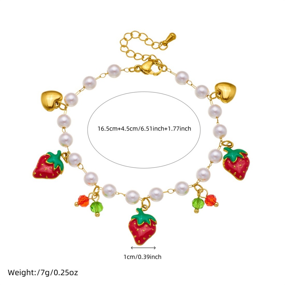 Korean-style fashionable and sweet design fruit series pearl chain gold-plated strawberry cherry watermelon pendant bracelet