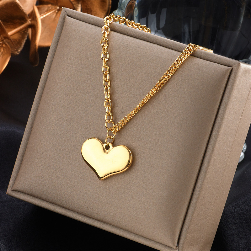 European and American style niche design gold-plated stainless steel irregular chain heart square smiley face pendant necklace