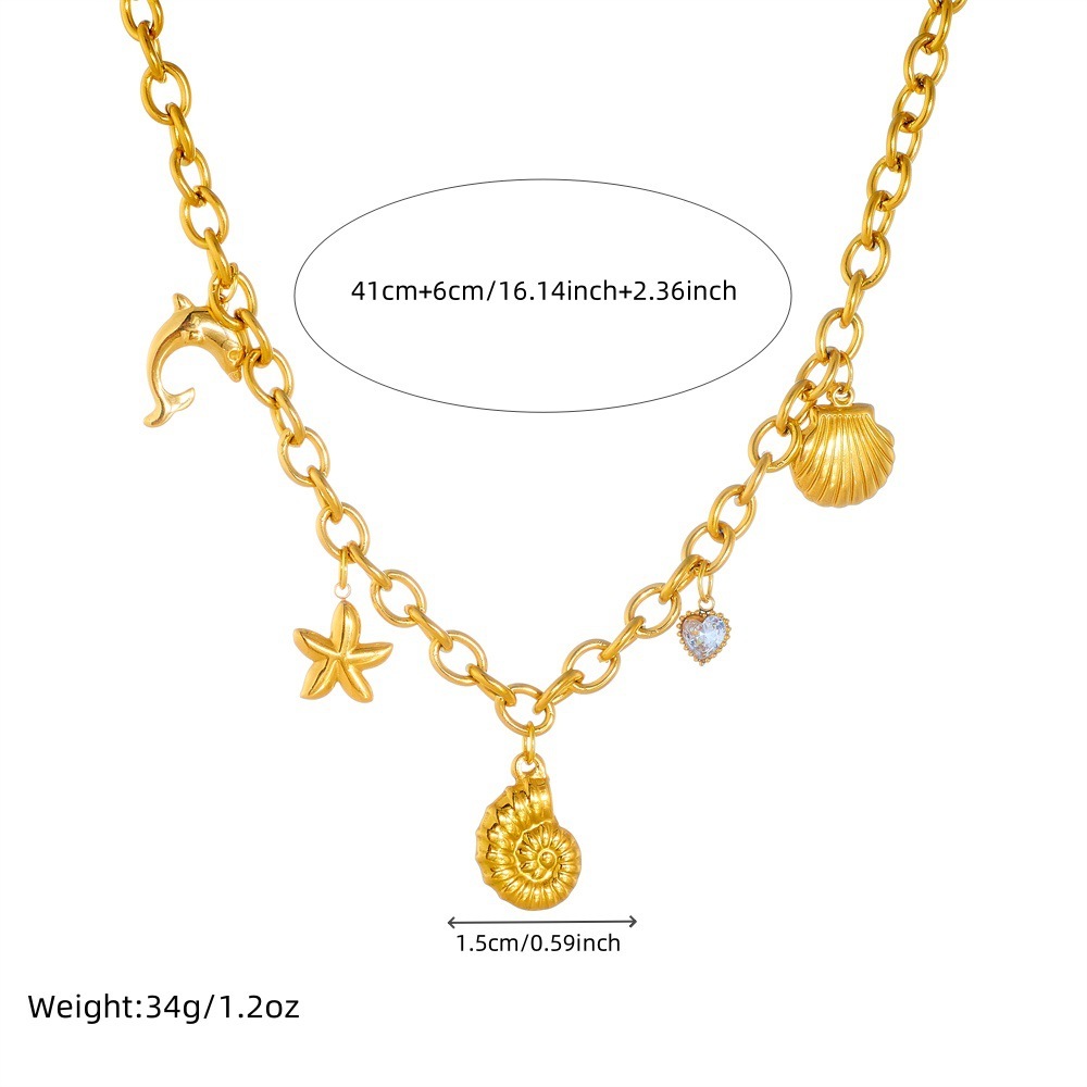 European and American style ocean series chunky chain starfish shell dolphin conch stainless steel necklace