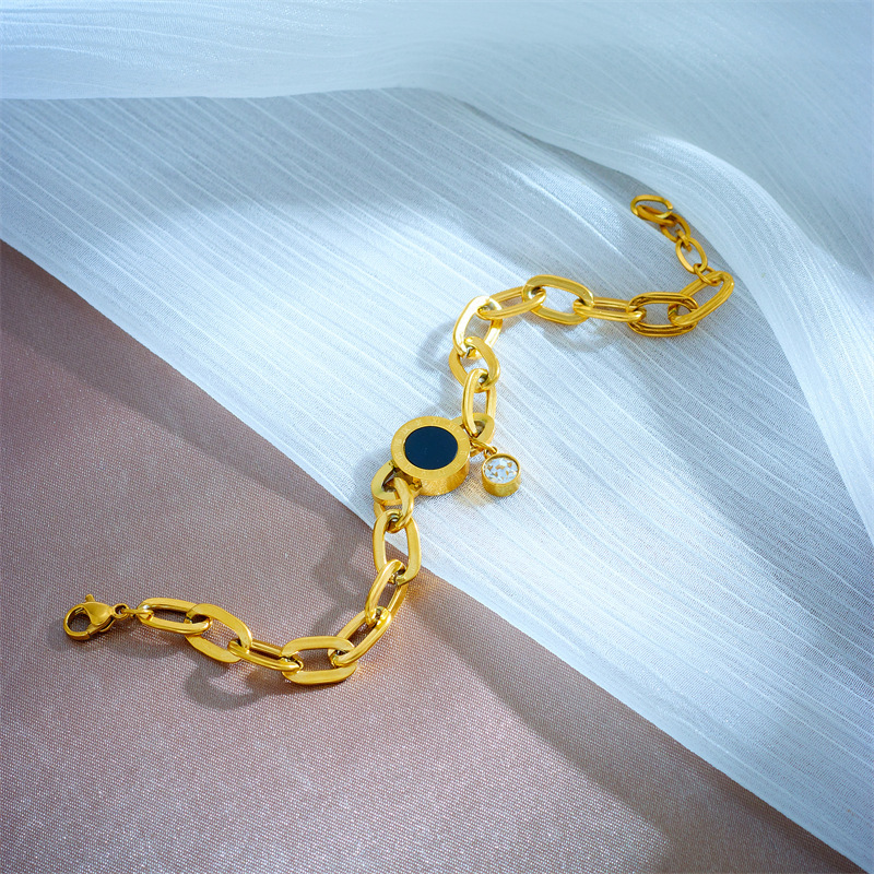 European and American style niche creative black round Roman numeral pendant chain titanium steel bracelet