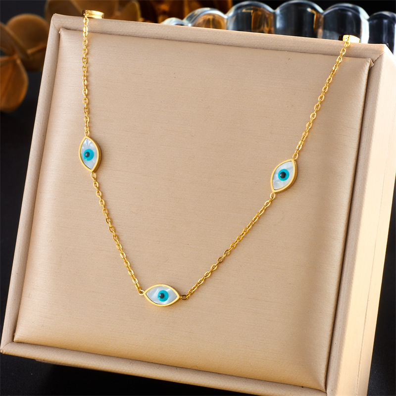European and American style, unique retro gold-plated stainless steel blue eye accessories, jewelry chain necklace earring set