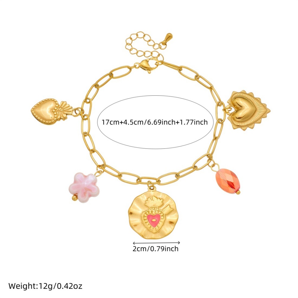 Korean-style fashionable Instagram-inspired multi-element gold-plated round pendant with irregular dripping heart and flower design, stainless steel set.