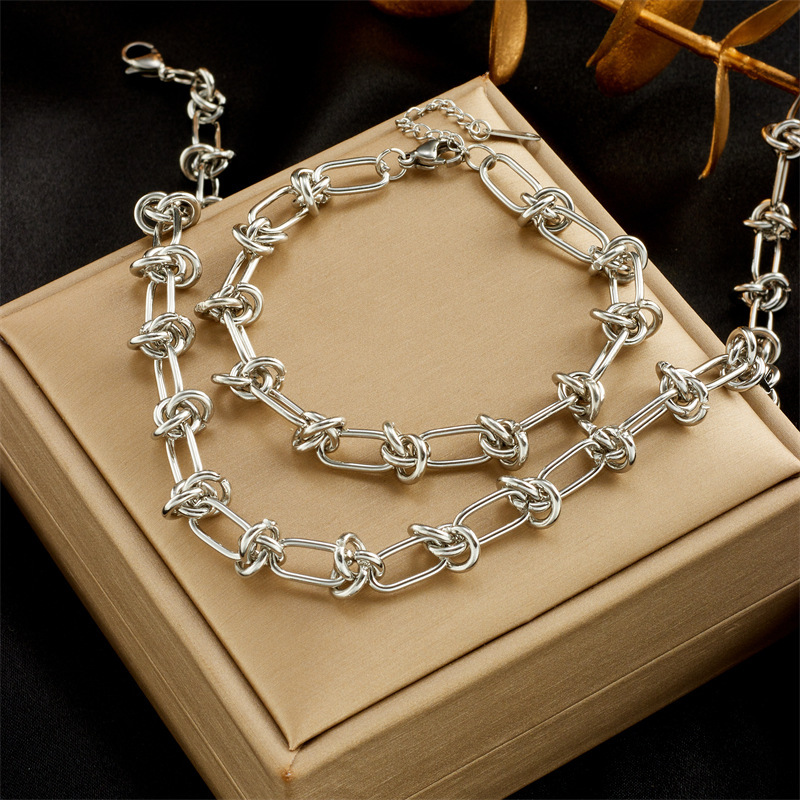 European and American style gold-plated titanium steel bracelet necklace heavy metal trendy hip-hop punk wicker chain jewelry set