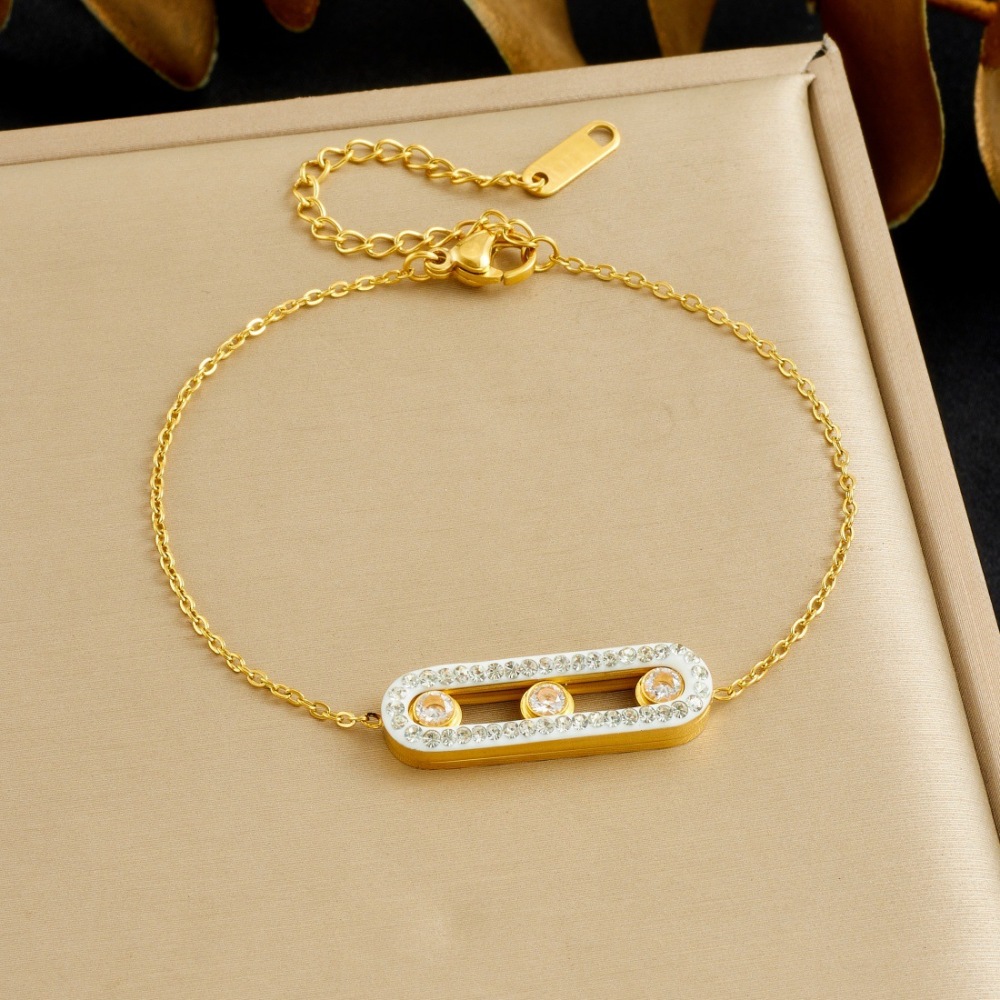 Cross-border niche design diamond-encrusted gold-plated long geometric full diamond pendant chain stainless steel minimalist bracelet