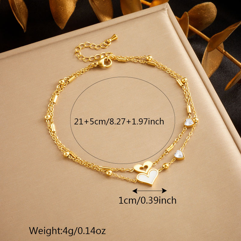 European and American cross-border fashion retro minimalist double-layered heart-shaped diamond-encrusted tree of life accessory chain anklet