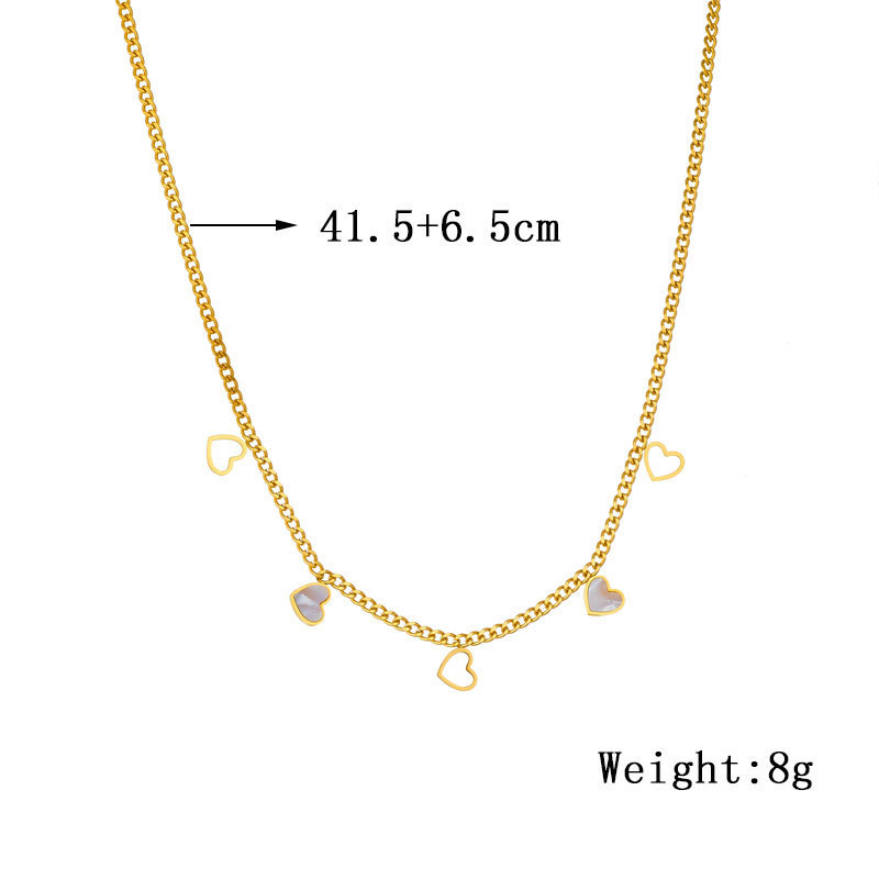 Korean style, simple and fashionable, commuter-friendly, hollowed-out white shell heart accessory chain stainless steel jewelry necklace