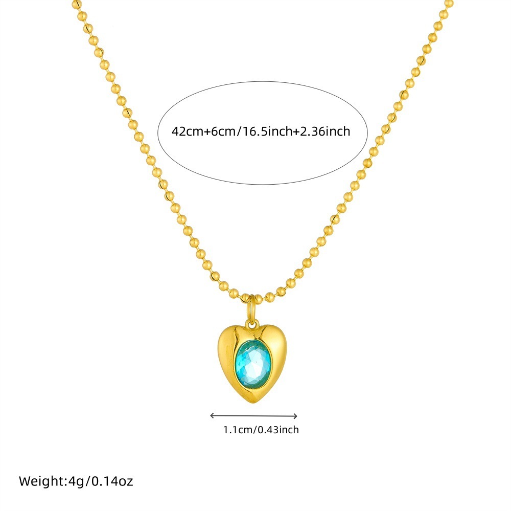 Korean style, fashionable, simple, versatile oval geometric rhinestone glass heart stainless steel bead chain clavicle necklace