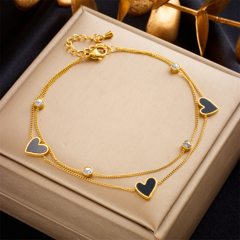 Fashionable, niche, high-end, minimalist, versatile, elegant metallic titanium steel heart and butterfly pendant anklet