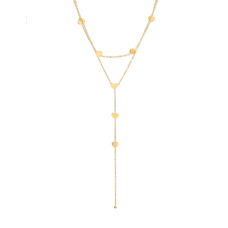 Korean style, minimalist, unique, creative, versatile, multi-layered long tassel heart chain titanium steel stackable necklace
