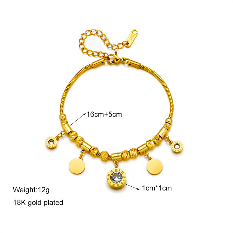 European and American style elegant women's light luxury zircon jewelry bracelet necklace round pendant beaded chain jewelry set