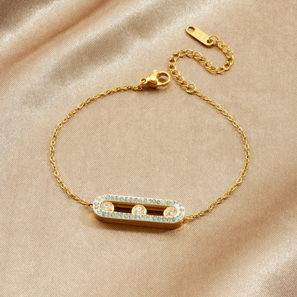 Cross-border niche design diamond-encrusted gold-plated long geometric full diamond pendant chain stainless steel minimalist bracelet