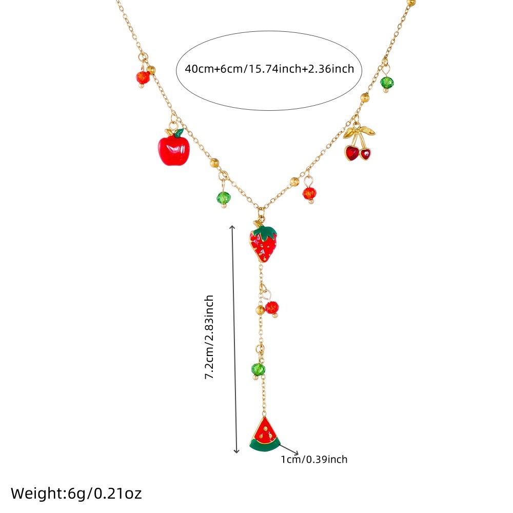 European and American fashion niche design pastoral style fruit series oil drip simulated strawberry watermelon pendant stainless steel necklace