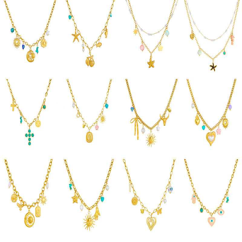 Cross-border fashion spiral oval heart-shaped pendant sweater chain crystal butterfly flower multi-element accessory necklace