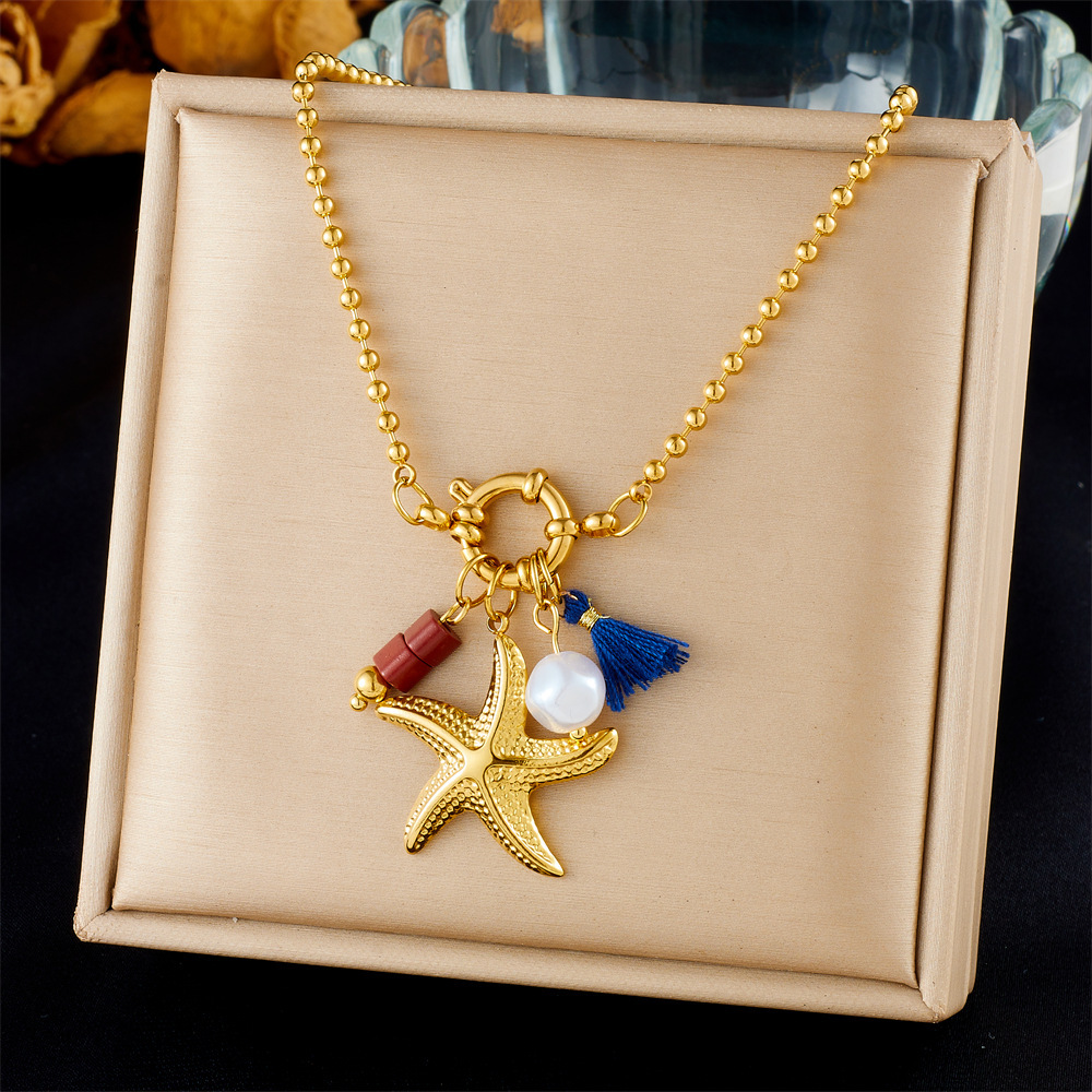 Cross-border fashion ocean series accessories pendant gold-plated stainless steel starfish shell multi-element dripping butterfly necklace
