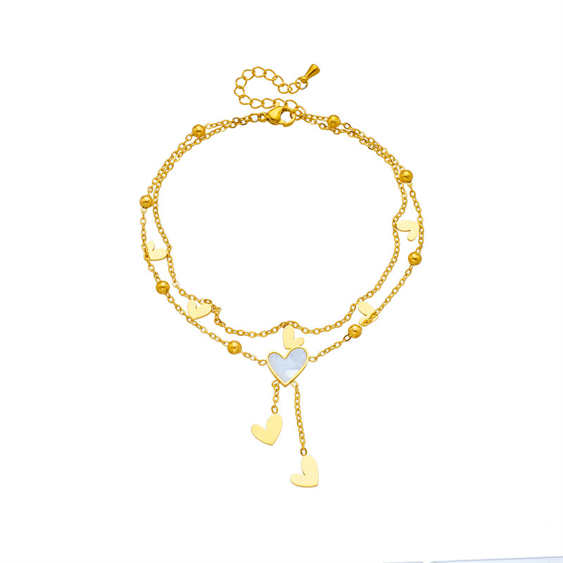 European and American style niche personalized versatile high-end chain tassel heart pendant titanium steel multi-layered anklet