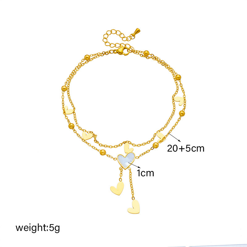 European and American style niche personalized versatile high-end chain tassel heart pendant titanium steel multi-layered anklet
