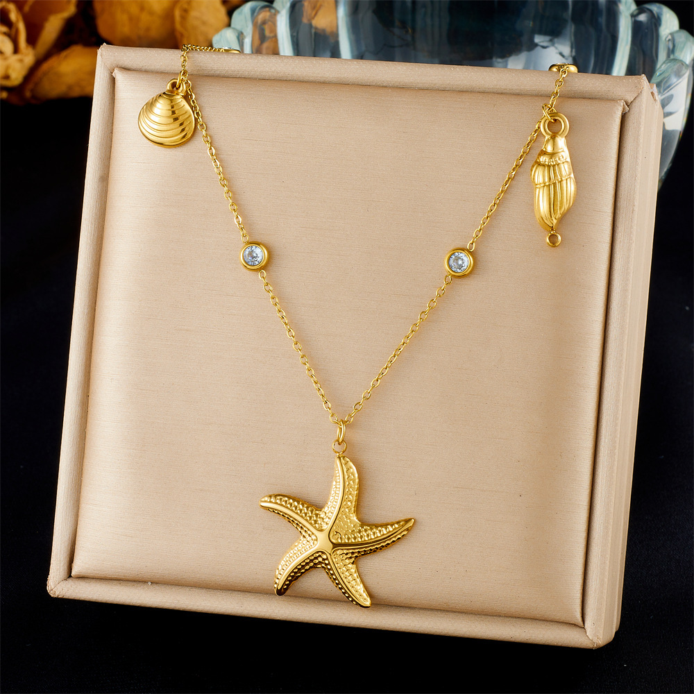 Cross-border fashion ocean series accessories pendant gold-plated stainless steel starfish shell multi-element dripping butterfly necklace