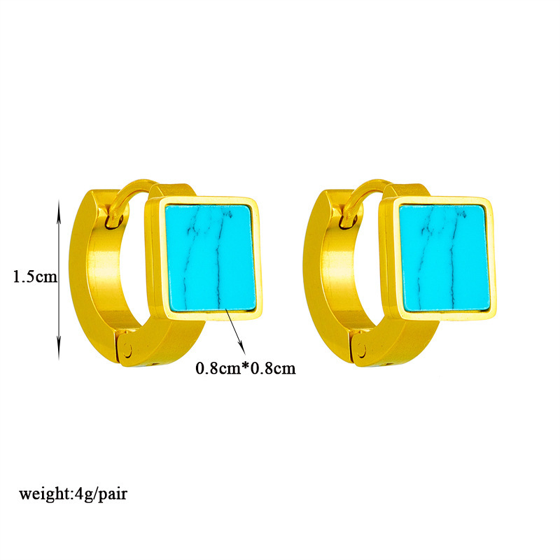 European and American fashion cross-border niche retro minimalist high-end versatile square geometric turquoise titanium steel earrings
