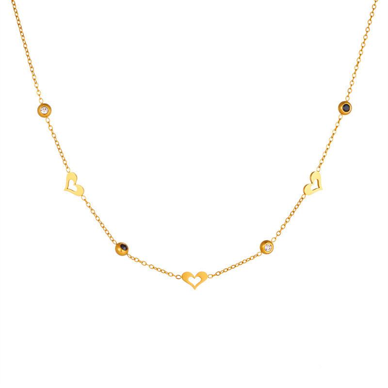 European and American cross-border fashion simple exquisite versatile diamond-encrusted heart pendant chain stainless steel jewelry necklace