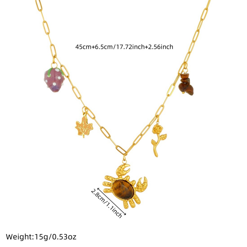 European and American style stainless steel tiger eye stone crab grape vacation style cartoon sea maple leaf rose pendant DIY necklace