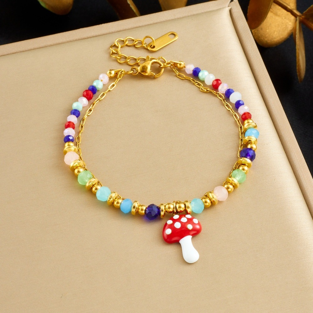 European and American cross-border colored plastic faceted beaded chain, rope chain, dripping oil, three-dimensional mushroom, strawberry, ladybug pendant bracelet