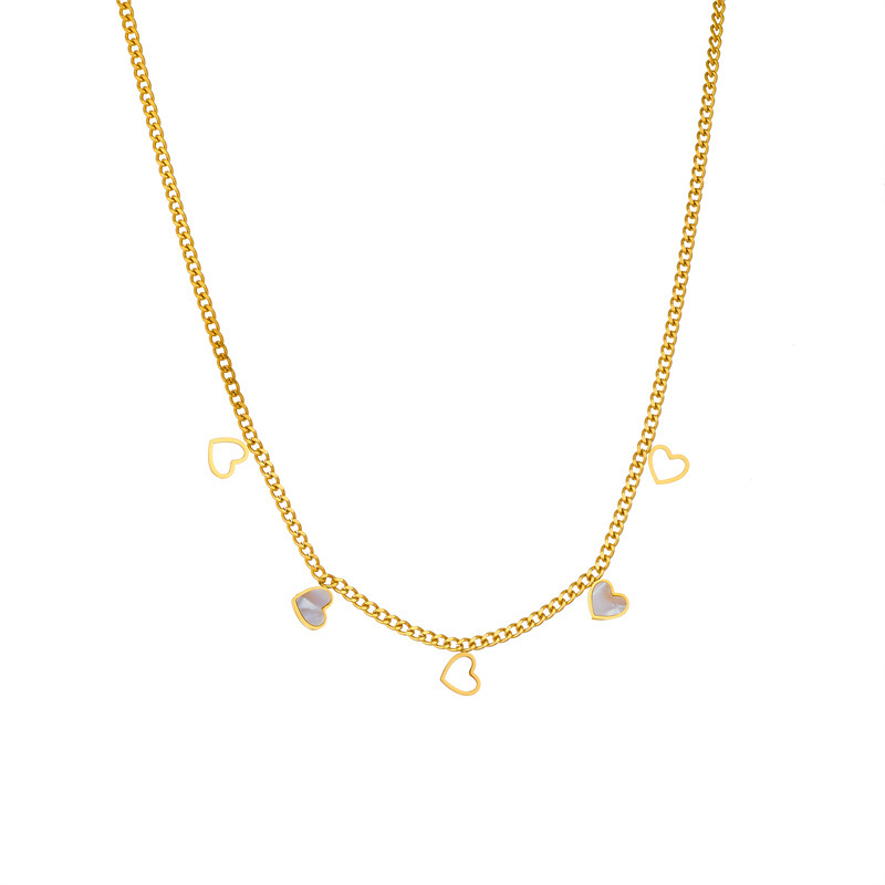 Korean style, simple and fashionable, commuter-friendly, hollowed-out white shell heart accessory chain stainless steel jewelry necklace