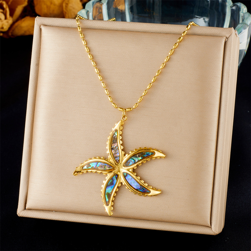 Cross-border fashion ocean series accessories pendant gold-plated stainless steel starfish shell multi-element dripping butterfly necklace