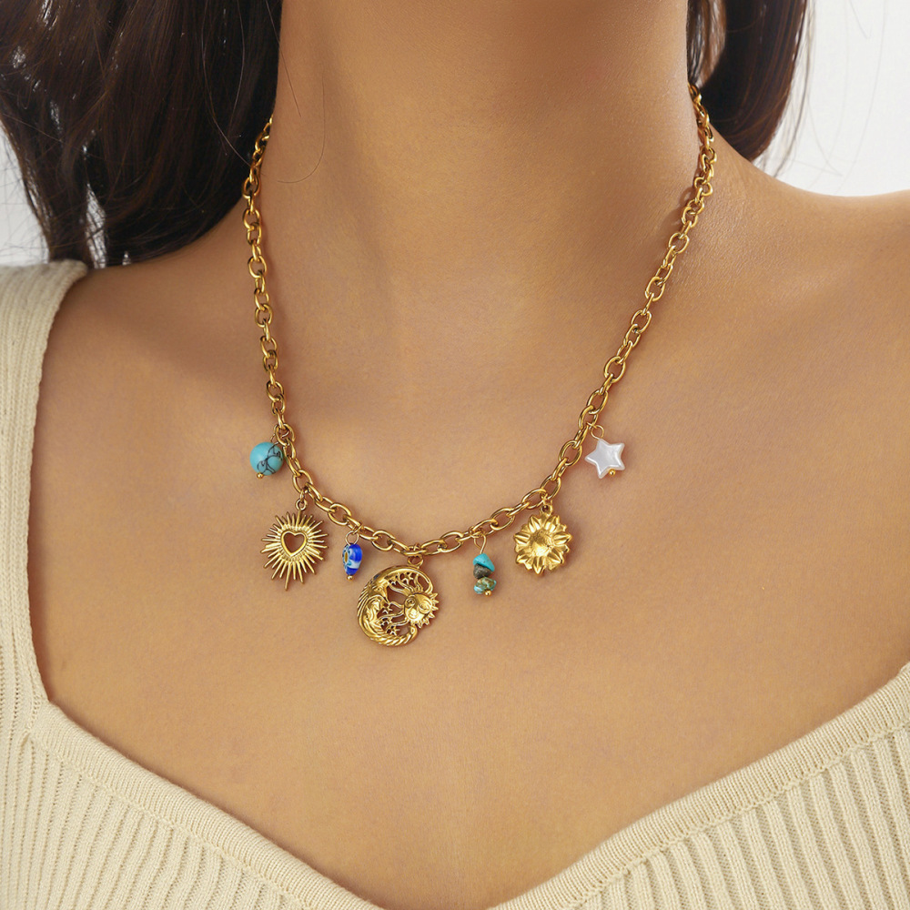 Cross-border fashion spiral oval heart-shaped pendant sweater chain crystal butterfly flower multi-element accessory necklace