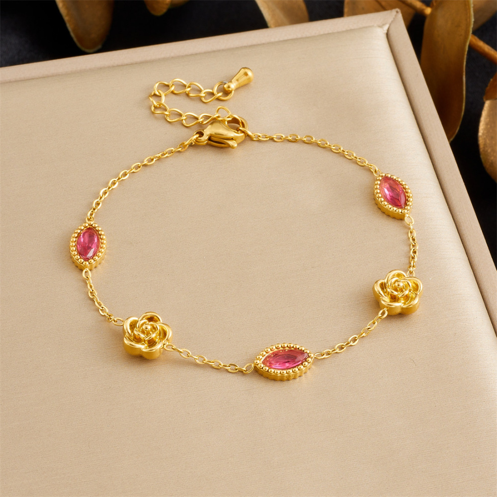 New cross-border minimalist and exquisite thin chain stainless steel bracelet with dripping lip, fruit, flower, and rhinestone accessories.