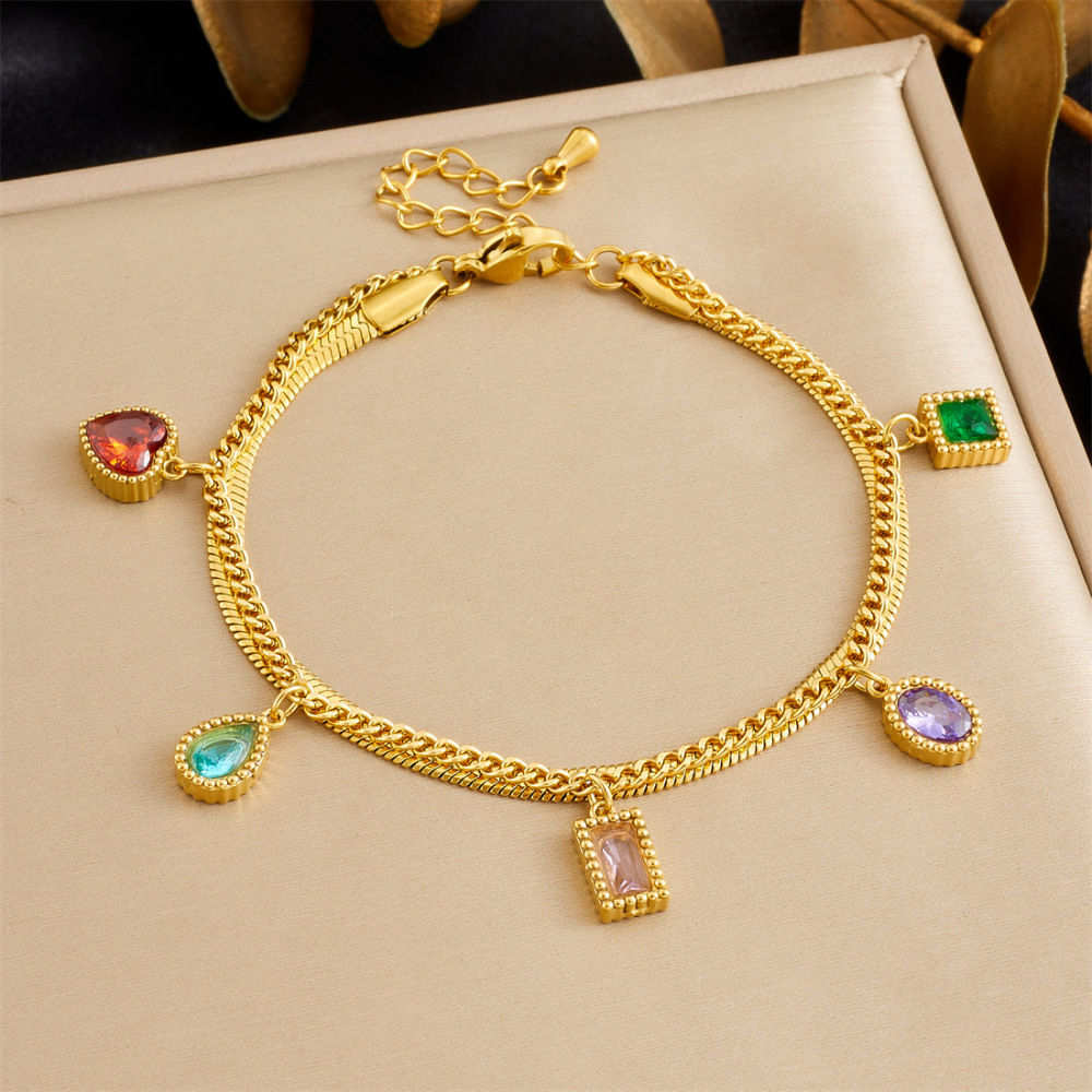 New cross-border minimalist and exquisite thin chain stainless steel bracelet with dripping lip, fruit, flower, and rhinestone accessories.