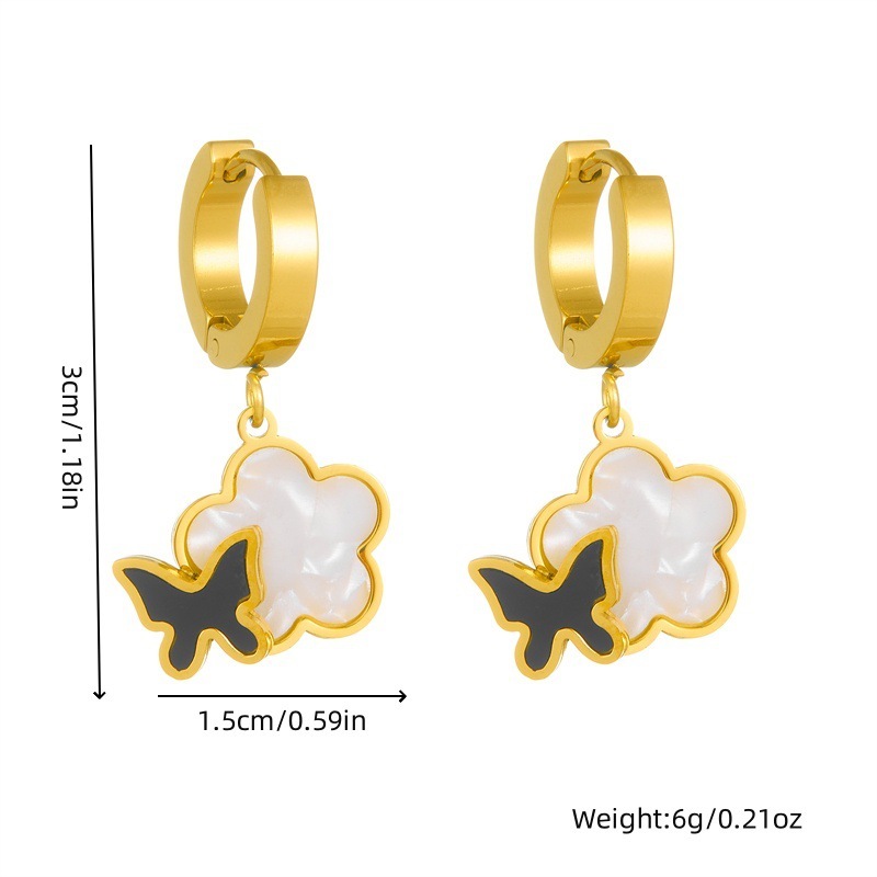 Niche Fashion Retro Style Non-fading Gold Plated Flower and Butterfly Accessories Chain Stainless Steel Bracelet Earring Necklace Set