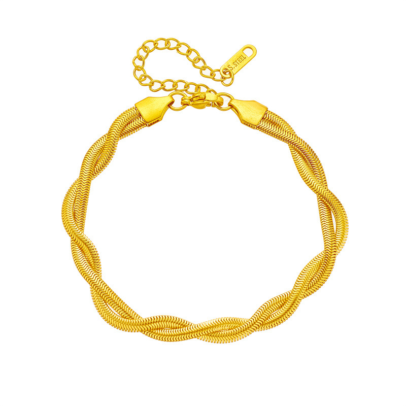 European and American minimalist fashion punk hip-hop metal titanium steel plain ring twist chain bracelet