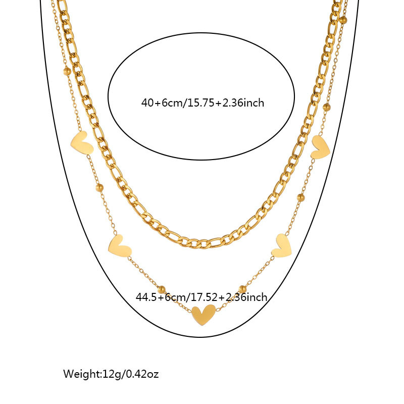 European and American cross-border fashion versatile double-layered heart chain stainless steel gold-plated necklace