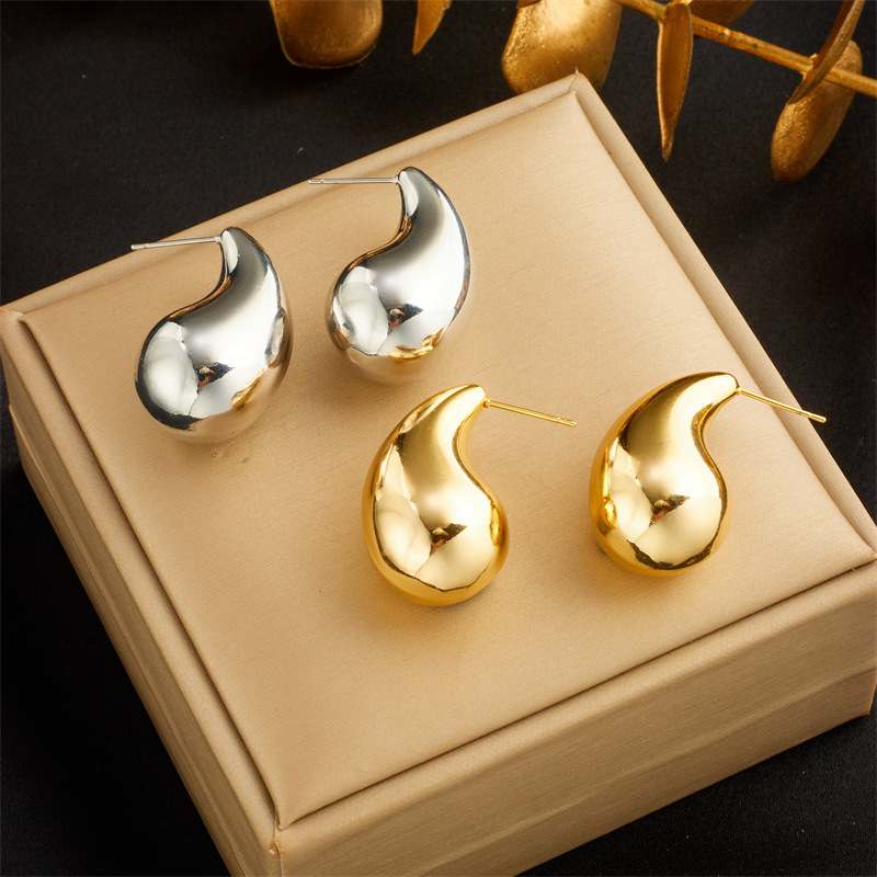 European and American style niche minimalist design irregular geometric teardrop gold-plated titanium steel earrings accessories